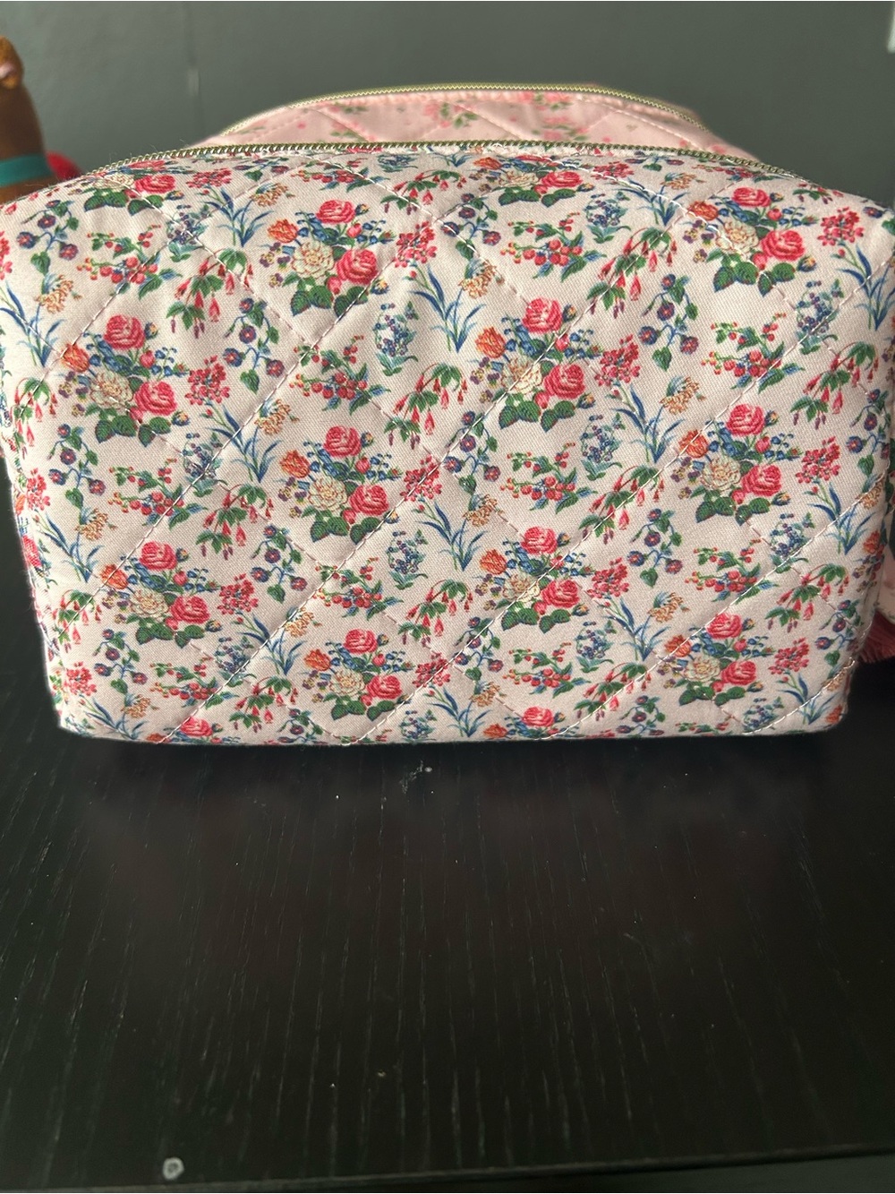 Floral Quilted Cosmetic Bag - Pink, Green, Blue Print